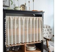 Boho Sheer Curtain Valance Crochet Lace With Bohemian Hollow Knitted Handmade Tassels, Short Farmhouse Window Treatment Embroidered Half Curtain For Kitchen Cafe, Rod Pocket(150 * 91cm)
