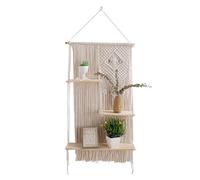 Boho Shelves, Boho Wall Shelf, 3-Tier Macrame Stand, Bohemian Tapestry, Decorative Storage Shelf, Macrame Wall Hanging, Floating Rope Shelves for Kitchen, Bathroom, Bedroom