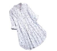 Boho Shirt for Older Women Bohemian Linen Floral Tops Embroidered Graphic Club Tunic Ruffle Front Indian Long Sleeve Clothing V Neck Flower Lace Boho Peasant Blouses Summer Gauze White