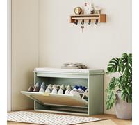 Boho Shoe Bench with Seat Cushion, Flip-Drawer and Rattan Door HOMCOM Light Green One Size