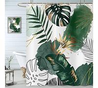 Boho Shower Curtain 180x200, Hnmdmyi Abstract Green Tropical Leaves Bathroom Curtains Mid Century Modern Geometric Minimalist Aesthetic Art Waterproof Polyester Fabric Washable Bath Curtain with Hooks
