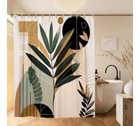 Boho Shower Curtain 72Wx72L Abstract Botanical Sage Green Leaves Geometric Lines Ginkgo Shower Curtains Set with Hooks for Bathroom Decor Waterproof Fabric Plant Minimalist Vintage Bohemia