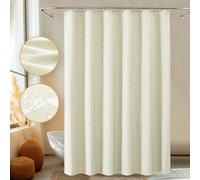 Boho Shower Curtain, Heavy-Duty Linen-Texture Fabric Shower Curtain, Extra Soft Double-layer waterproof Shower Curtains With Smart Function Stainless Steel Hooks for Bathroom, 153 x 183cm (Beige)