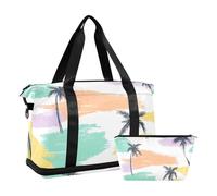 Boho Simple Style Island Coconut Tree Sports Tote Gym Bag Carry On Weekend Bag with Toiletry Bag for Travel 2 Pcs Set, boho simple style Island coconut tree, One Size