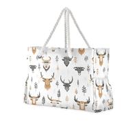 Boho Simple Style West Highlander Cow Sandproof Sandproof Outdoor Tote with side pocketes Large Beach Bags with cup holders on the side