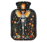 Boho Skeleton Flower Gothic hot Water Bottles with Soft Cover, 2L hot compresses for The Body for Neck and Shoulder Pain Relief, Neck Shoulder Warmer, Bolsa de calor para Dolor Menstrual