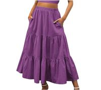 Boho Skirts For Women Uk Plus Size | Linen Skirt Purple Long Skirts Loose Midi Skirts Elastic Waist A Line Skirt Elegant Flowy Skirt Classic Pleated Skirt Cotton Swing Skirt Beach Skirt Casual Skirt