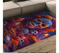 Boho Skull 120x200cm Bedroom Rugs Vibrant Floral Candle Pattern Floor Mat Soft Low Pile Carpet Dining Room Halloween Day of the Dead Decor