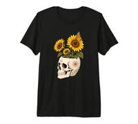 Boho Skull Sunflowers Monarch Butterfly Cottagecore Summer Premium T-Shirt
