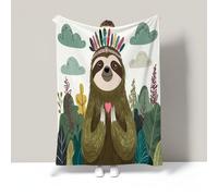 Boho Sloth Blanket Oversized Warm Olive Green Lightweight Plush Blanket With Soft Anti-Pilling Flannel For Adults Kids Bed Couch Sofa Outdoor Cute Animal Print 30"X40"
