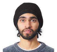 Boho Slouchy Knit Beanie for Women, Mens Fashion Rasta Tam-Style Hat for Fall & Spring Made in Korea Black