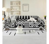 Boho Sofa Cover 2 3 4 Seater, Chenille Couch Cover for Corner Sofa, Washable Sofa Slipcover, Couch Protector Loveseat L Shaped Covers with Tassel, Suitable for All Seasons, 230 x 380 cm, Black