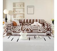 Boho Sofa Cover 3 Seater, Chenille Couch Cover for Corner Sofa, Washable Sofa Slipcover, Couch Protector Loveseat L Shaped Covers with Tassel, Suitable for All Seasons, 230 x 340 cm, Coffee