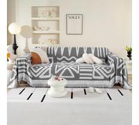 Boho Sofa Cover 3 Seater, Chenille Couch Cover for Corner Sofa, Washable Sofa Slipcover, Couch Protector Loveseat L Shaped Covers with Tassel, Suitable for All Seasons, 180 x 340 cm, Dark Grey