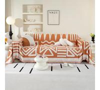 Boho Sofa Cover 3 Seater, Chenille Couch Cover for Corner Sofa, Washable Sofa Slipcover, Couch Protector Loveseat L Shaped Covers with Tassel, Suitable for All Seasons, 180 x 300 cm, Orange