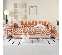Boho Sofa Cover 4 Seater, Chenille Couch Cover for Corner Sofa, Washable Sofa Slipcover, Couch Protector Loveseat L Shaped Covers with Tassel, Suitable for All Seasons, 230 x 380 cm, Orange
