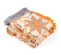 Boho Sofa Throw Blanket with Tassels, 100% Cotton Reversible Decorative Bed Tapestry Throw, Soft Floral Print Farmhouse Decor Quilt Bohemian Style Blanket for Couch, Camping & Picnic (150x200cm)