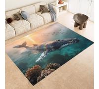Boho Soft Bedroom Rug Whale Decor, Washable Area Rug Underwater creatures, Non-shedding Non-slip, Short Pile Floor Carpet for Kitchen Office Bathroom Kids Nursery Room 120x180cm