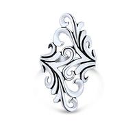 Boho South Western Style Nature Swirl Leaf Vine Wrap Bypass Full Finger Armor Statement Ring Western Jewelry For Women Teen Oxidized .925 Sterling Silver