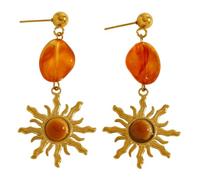 Boho Spiral Sun Amber Resin Bead Gold Tone Drop Dangle Stud Earrings | Boho Sun Earrings for Women Amber Resin Dangle Long Earrings 304 Stainless Steel Studs Vintage Warm Tone Jewelry Gifts