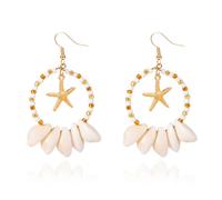 Boho Starfish Shell Dangle Earrings for Women,Vintage Pearl Conch Geometric Circle Drop Earring Summer Beach Holiday Party Jewelry, L, Plastic, No Gemstone