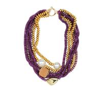 Boho Statement Necklace for Women Multi Strands Gold Color Bead Pearl Wood Chunky Layered Tribal Ethnic Bold Chic Choker Jewelry, 20.27 inch, Wood Resin Pearl, No Gemstone