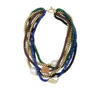 Boho Statement Necklace for Women Multi Strands Gold Color Bead Pearl Wood Chunky Layered Tribal Ethnic Bold Chic Choker Jewelry, 20.27 inch, Wood Resin Pearl, No Gemstone
