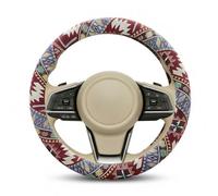 Boho Steering Wheel Cover 15 Inch - Authentic Woven Cloth with Ethnic Tribal Pattern - Breathable Coarse Linen Texture, Anti-Slip & Sweat Absorbent - Universal Car Accessories for Women (red)
