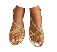 Boho Strappy Flat Sandals for Women Braided Criss Cross Ankle Strap Ladies Casual Summer Beach Walking Sandals