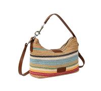 Boho Straw Tote Bag with Zipper and Adjustable Shoulder Strap, Colored, Fare riferimento alla descrizione