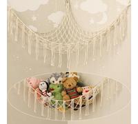 Boho Stuffed Animals Net or Hammock Large,55 inch Toy Hammock Macrame Stuff Animal Storage Corner Hanging Net Holder,Mesh Hammock Plush Toy Organizer with Hooks for Bedroom,Nursery (White)