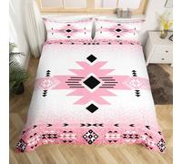 Boho Style Aztec Bedding Set Tribal Ethnic Geometry Comforter Cover Ombre Sequins Print Duvet Cover Women Men Room Decor Dark Pink Single Bedding Collection 2Pcs,No Comforter