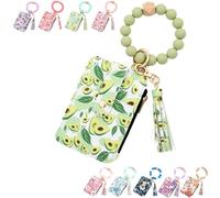 Boho Style Beaded Tassel Keychain Wallet, Women Boho Style Beaded & Tassel Decorated Keychain, with Floral and Fruit Patterns (Avocado)
