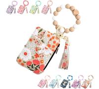 Boho Style Beaded Tassel Keychain Wallet, Women Boho Style Beaded & Tassel Decorated Keychain, with Floral and Fruit Patterns (Khaki)