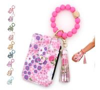 Boho Style Beaded Tassel Keychain Wallet, Women's Boho Beaded Wallet with Flower Pattern, Credit Card Holder (B)