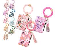 Boho Style Beaded Tassel Keychain Wallet,Women's Boho Beaded Wallet with Flower Pattern,Decorated,Credit,Card,Holder,Purse (#ABC)
