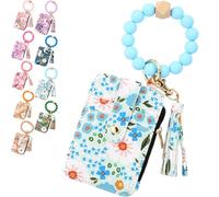 Boho Style Beaded Tassel Keychain Wallet,Women's Boho Beaded Wallet with Flower Pattern,Decorated,Credit,Card,Holder,Purse (#H)