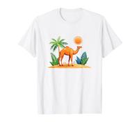 Boho Style Camel in The Desert with The Sun Illustration Value Graphic T-Shirt, Men, White, L