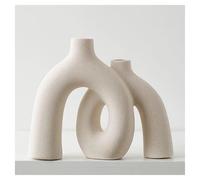 Boho Style Cream White Ceramic Vases Set - Decorative Flower Vases for Living Room, Dining Table, Hallway Console & Fireplace, Modern Dresser and Shelf Decor