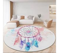 Boho Style Dream Catcher Feathers Round Area Rug 90 Cm - Soft Washable Non Slip Non Shedding Carpet For Bedroom Living Room Nursery Dining Room Entryway Office Hallway Indoor Home Decor Pink