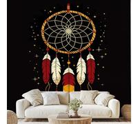 Boho Style Dream Catcher Wall Mural Ethnic Tribe Feather Peel and Stick Photo Wallpaper 150x100 cm Stars Dot Non-Woven Wall Stickers for Bedroom Living Room Corridor Poster Decoration ds105m