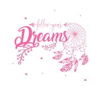 Boho Style Dreamcatcher Follow Your Dreams Wall Sticker Bedroom Inspirational Motivational Quote Wall Decal Kids Room Vinyl Large - 72x78cm