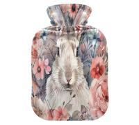 Boho Style Flower Floral Cute Bunny hot-Water Bottle with Soft Cover, 2L hot compresses for The Body for Menstrual Cramps, Menstrual Cramps