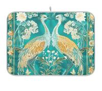 Boho Style Flower Floral Green Crane Reusable Dish mat 18x24 Rectangle Large Kitchen matt Decorative Home Decor Essentials