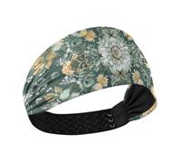 Boho Style Flower Floral Green Moisture Wicking hair headband Stretchy hairbands for women's hair for make up Volleyball make up basketball