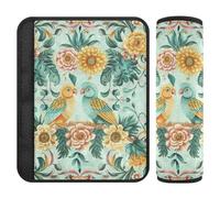 Boho Style Flower Floral Orange Birds 2 pcs Seatbelt Cover for Adults More Comfort Driving for SUV funda para cinturón de carro