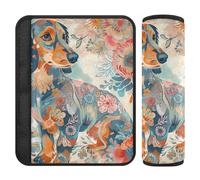 Boho Style Flower Floral Orange Dog 2 pcs seat Belts Covers Stop seat Belt Cutting into Neck for Airplane forro para cinturon de seguridad
