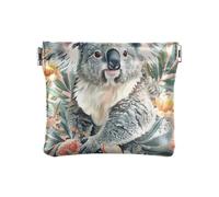 Boho Style Flower Floral Peach Koala Women's Small Leather Change Purse Convenient Change Purse with Clasp for Woman Girl