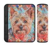 Boho Style Flower Floral Red Cute Dog 2 pcs Shoulder Pads for car seat Straps Release Stress to Your Neck and Shoulders for Auto funda para cinturón de carro