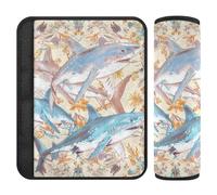Boho Style Flower Floral Sharks Blue 2 pcs Seatbelt Strap Cover Stop seat Belt Cutting into Neck for Sedan funda para cinturón de carro